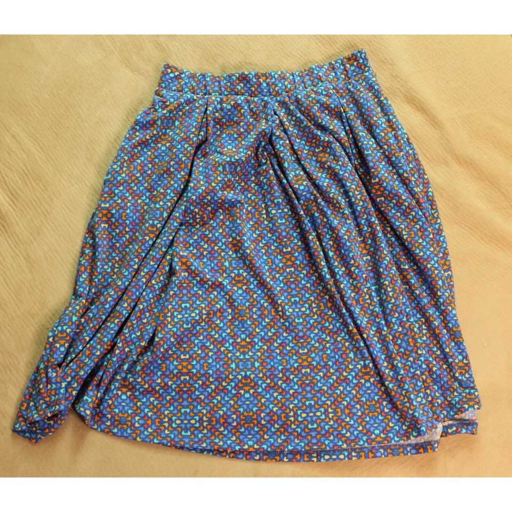 Lularoe Colorful Stretch Madison Skirt Size M Geometric Design Blue Multicolor